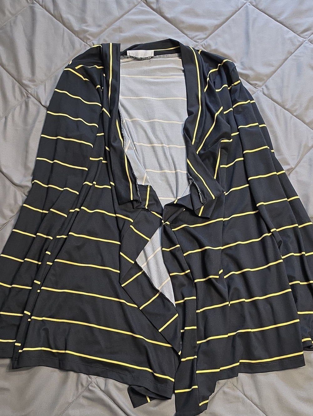 Doublju Black Cardigan with Yellow Stripe Detail